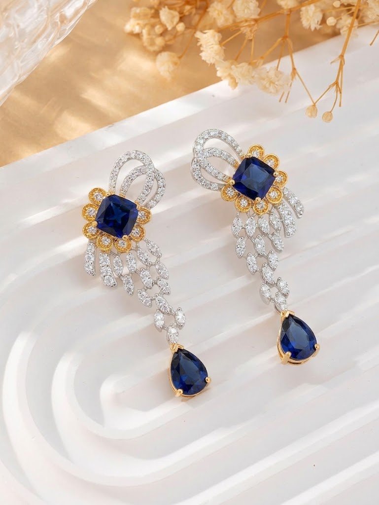 Regal Sapphire Floral Drop Earrings