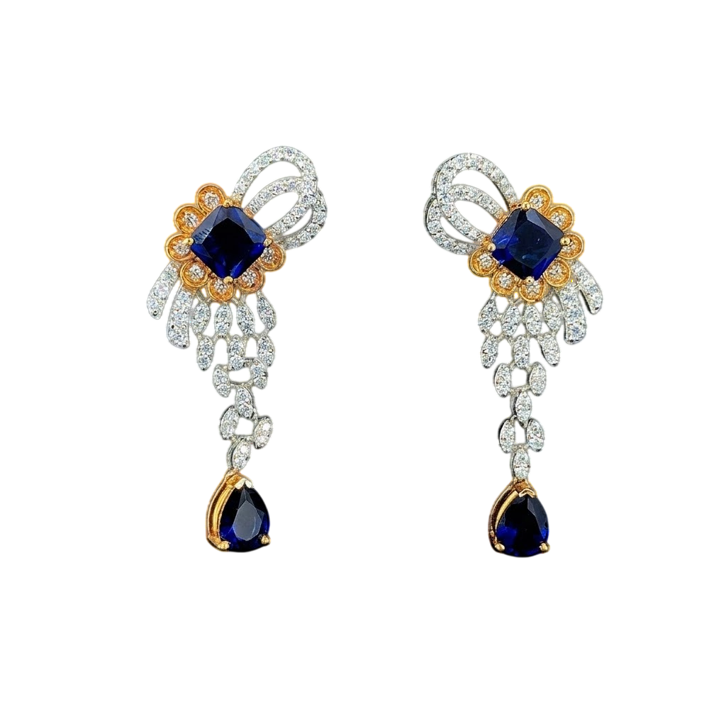 Regal Sapphire Floral Drop Earrings