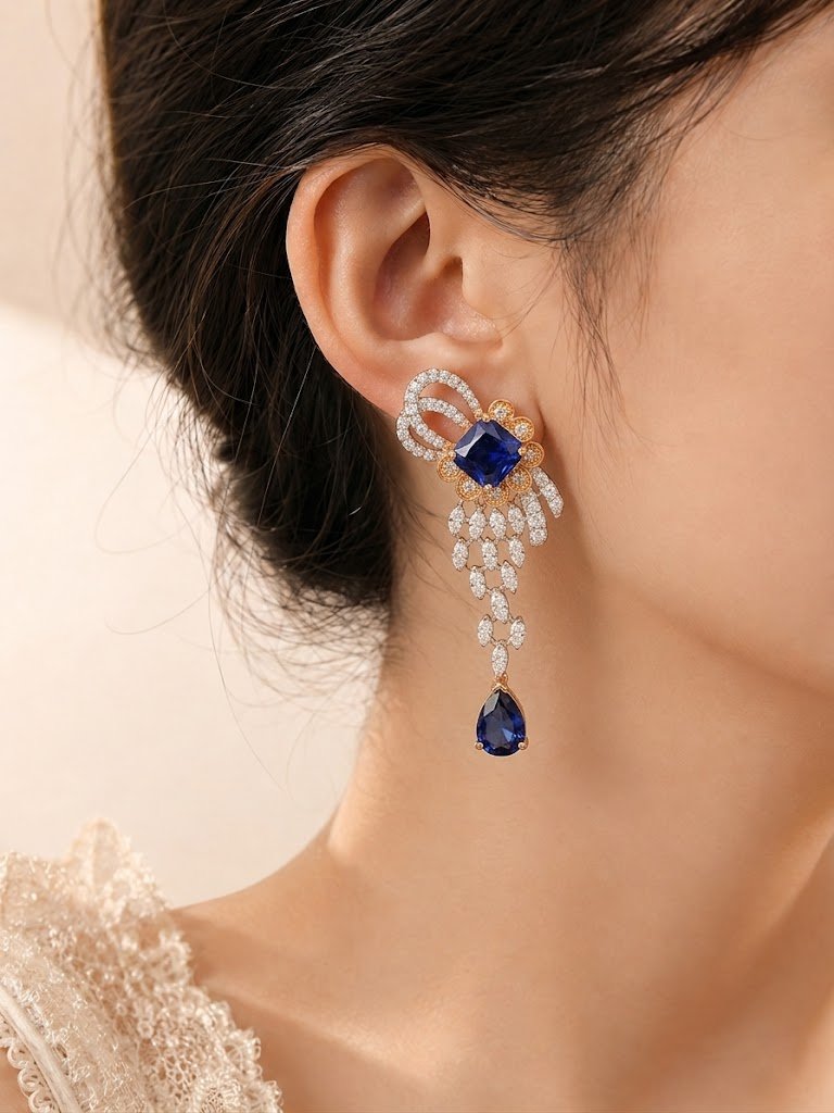 Regal Sapphire Floral Drop Earrings