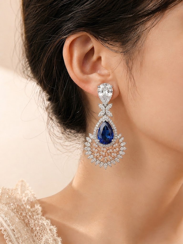 Radiant Sapphire Fan-Drop Earrings