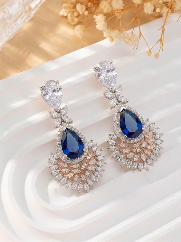 Radiant Sapphire Fan-Drop Earrings