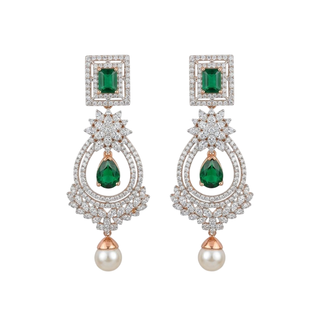 Regal Emerald and Pearl Statement Drop Earrings