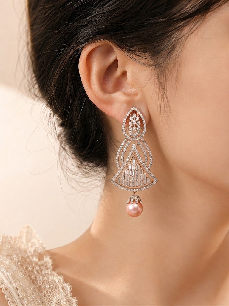 Art Deco Geometric Pearl Drop Earrings