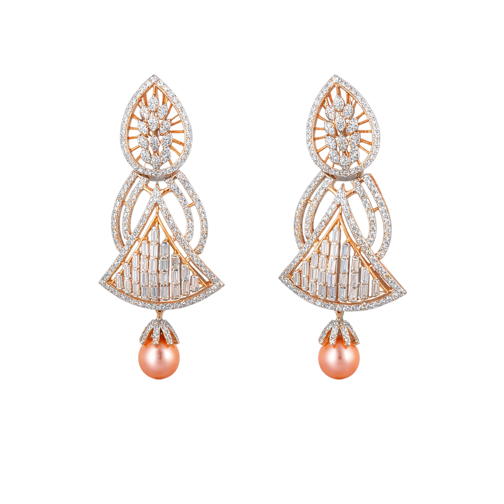 Art Deco Geometric Pearl Drop Earrings