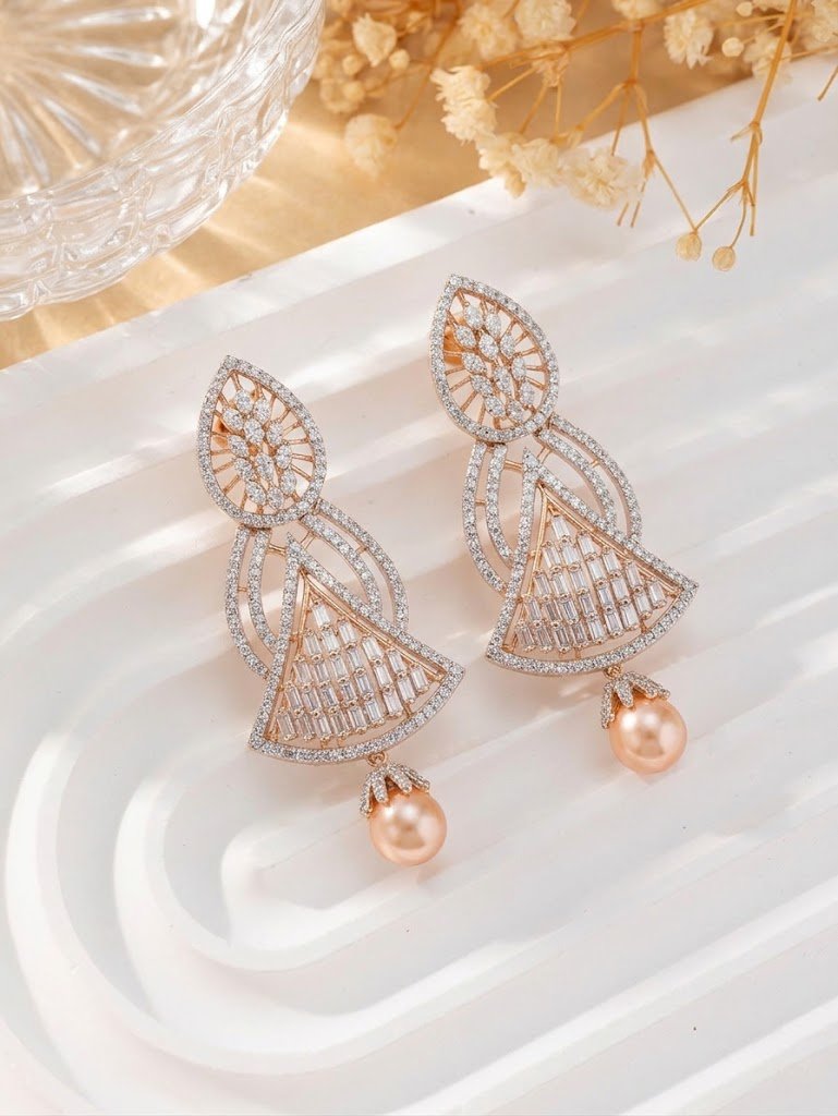 Art Deco Geometric Pearl Drop Earrings