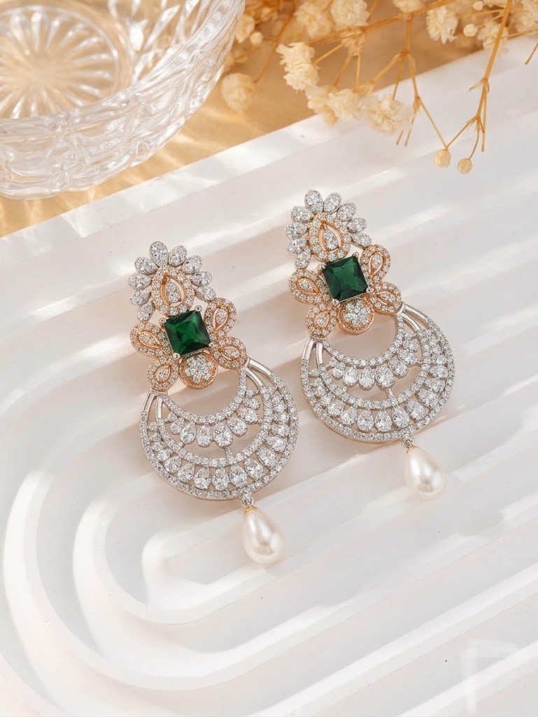 Royal Emerald Chandbali Statement Earrings