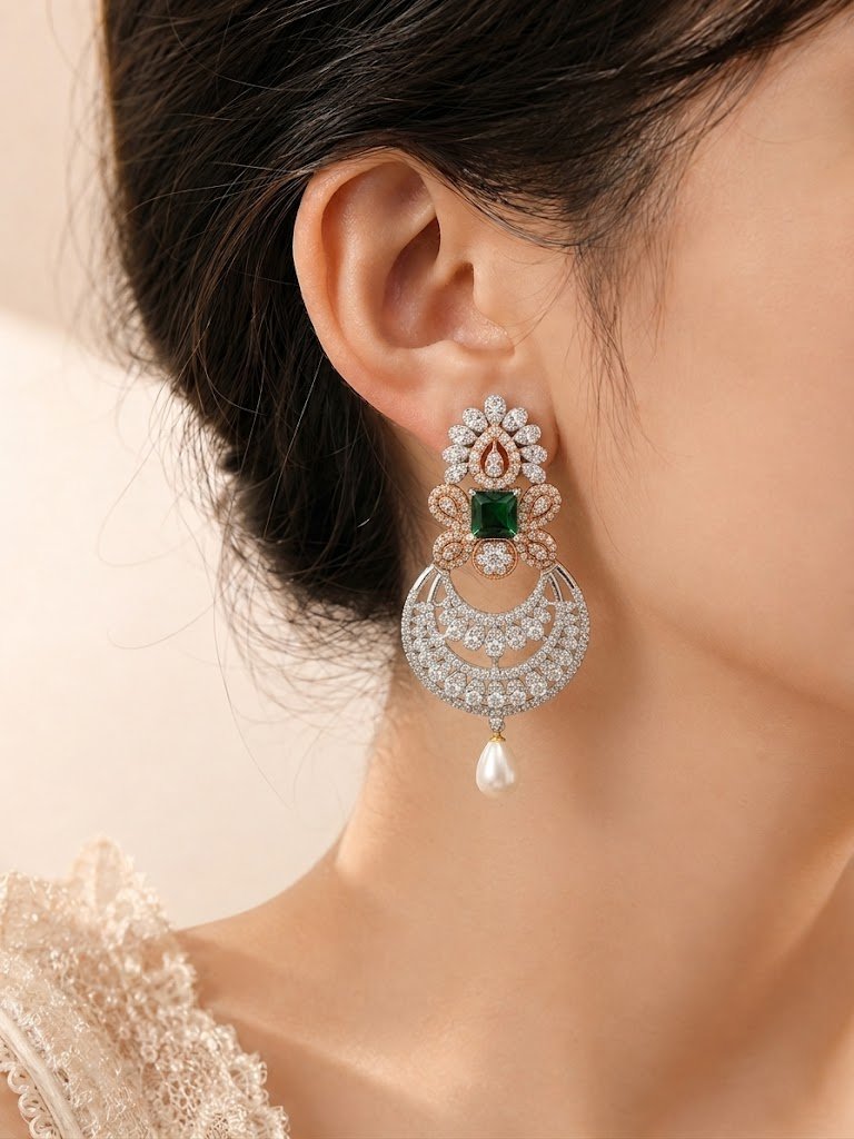 Royal Emerald Chandbali Statement Earrings