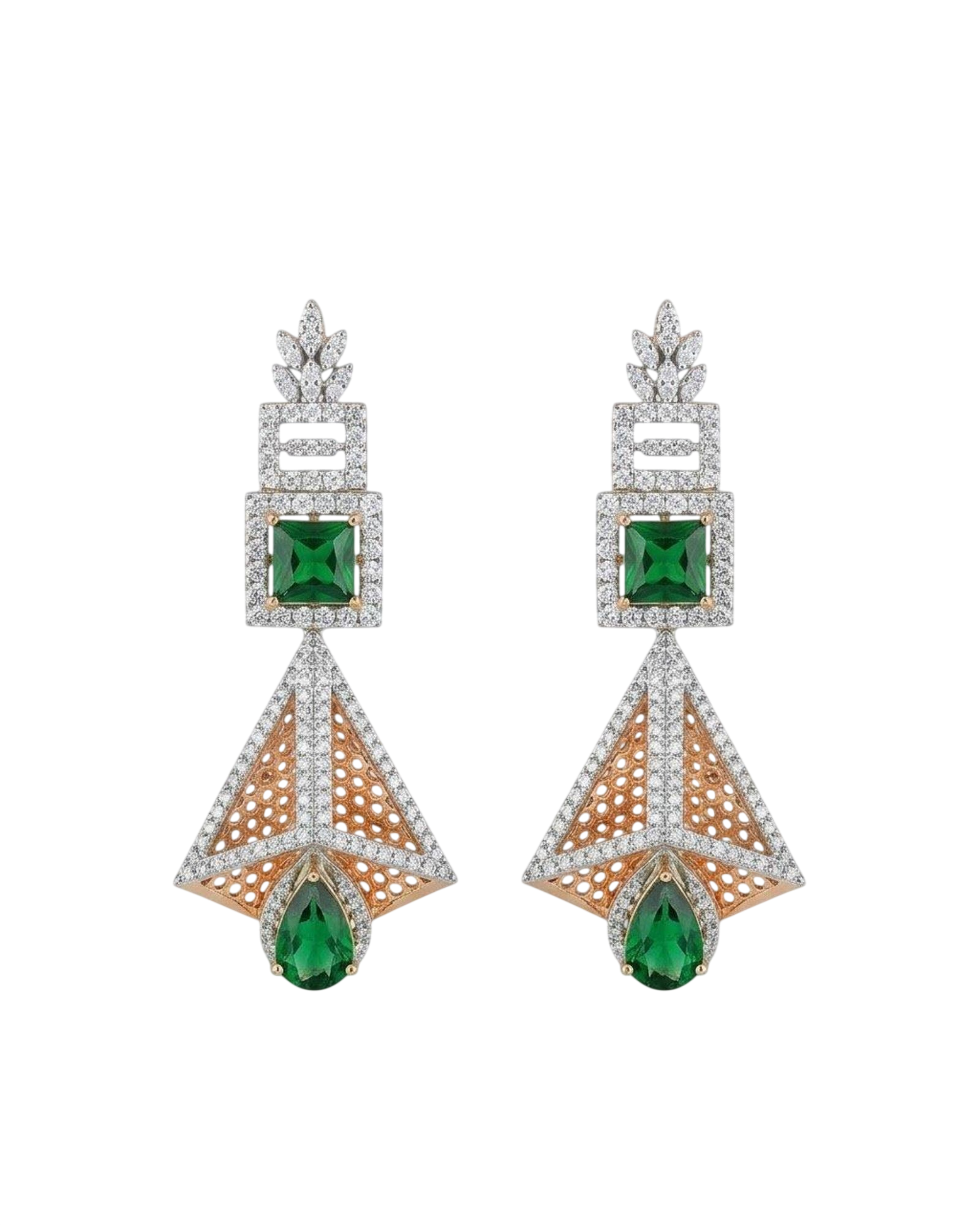 Architectural Emerald Pyramid Drop Earrings