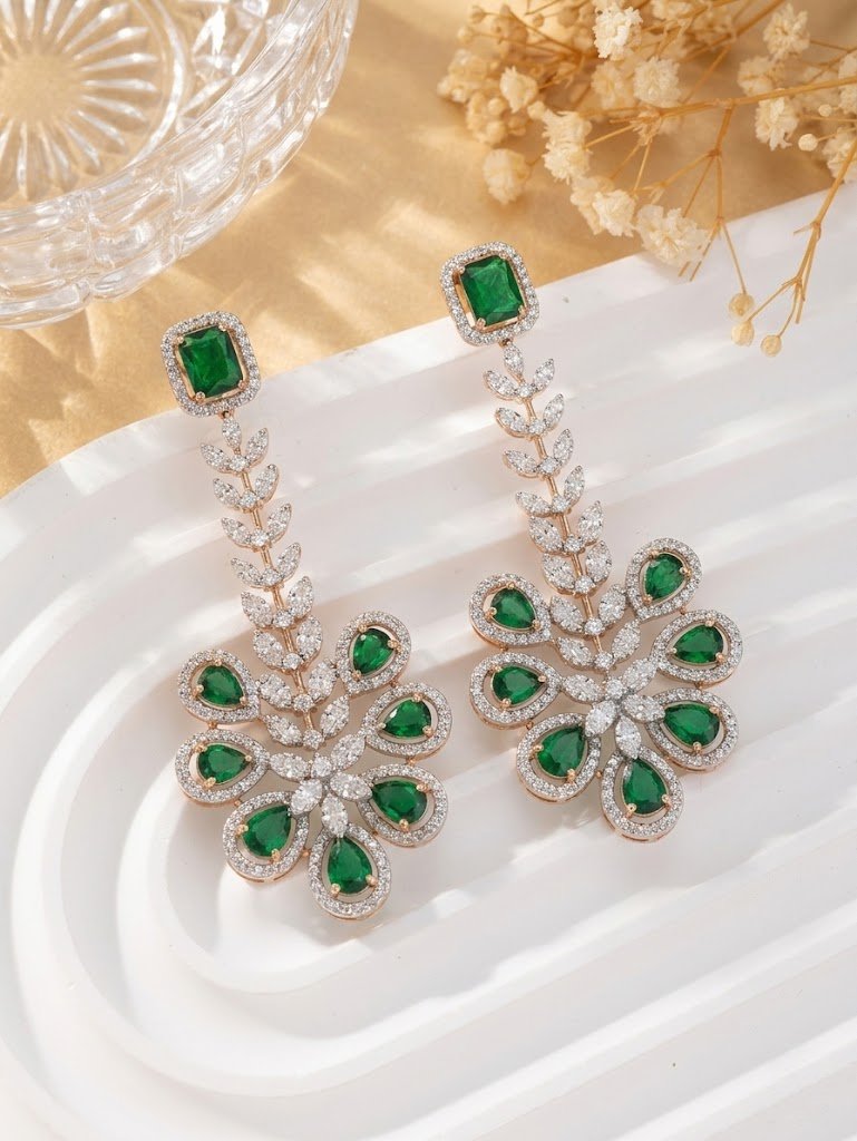 Botanical Emerald and Diamond Statement Drop Earrings