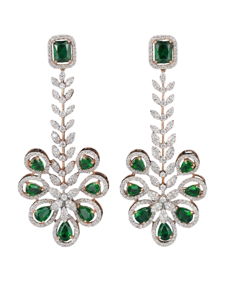 Botanical Emerald and Diamond Statement Drop Earrings