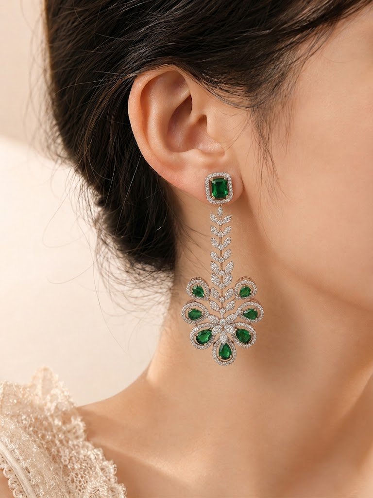 Botanical Emerald and Diamond Statement Drop Earrings