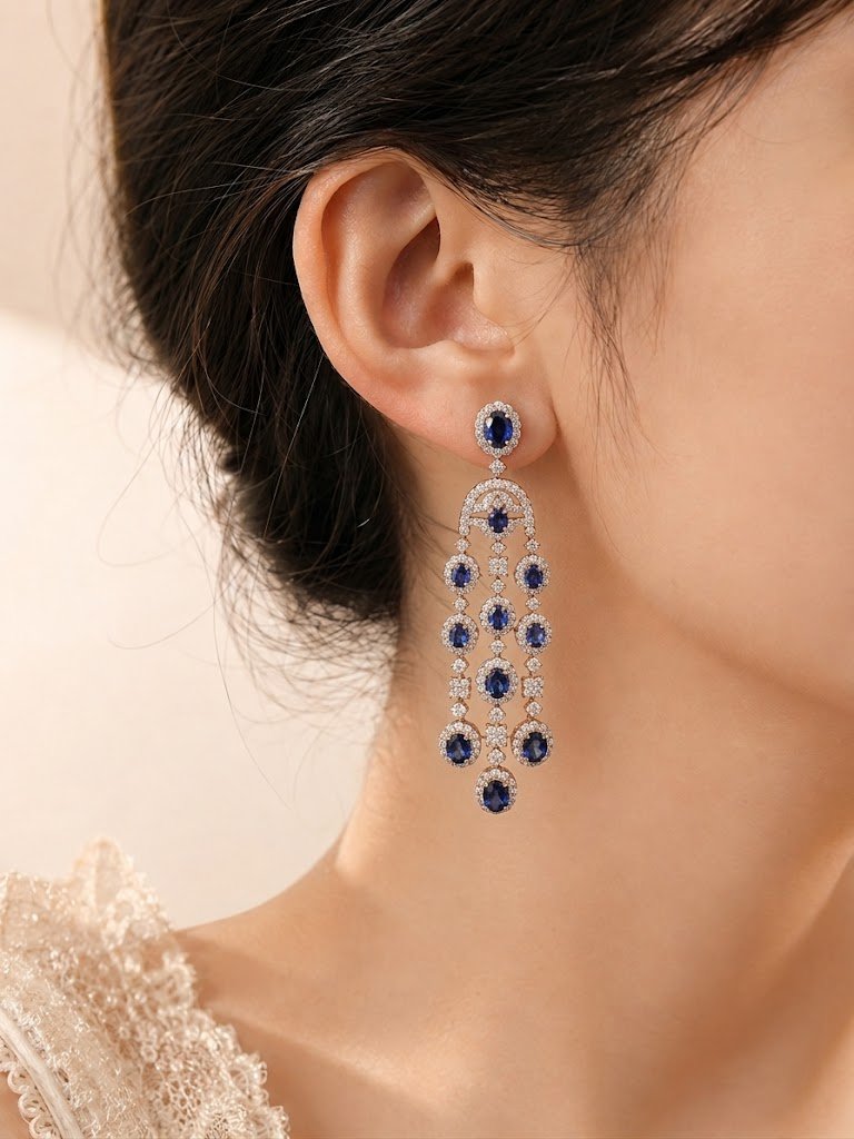 Midnight Sapphire Cascading Chandelier Earrings