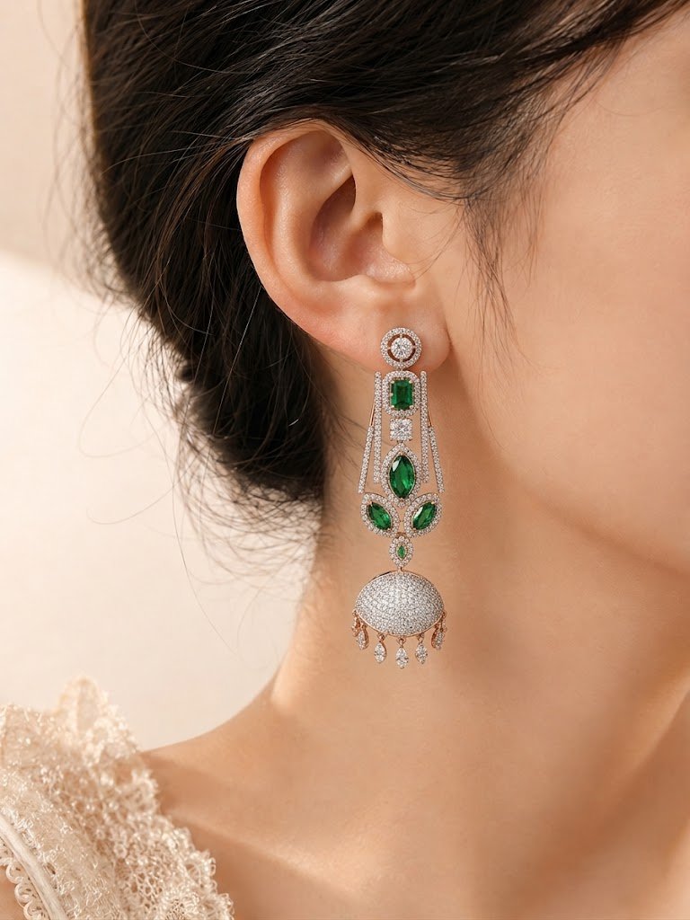 Emerald Jhumka Statement Earrings