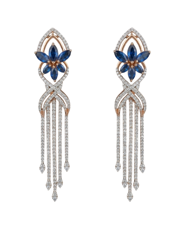 Sapphire Floral Tassel Drop Earrings