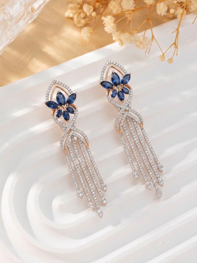 Sapphire Floral Tassel Drop Earrings