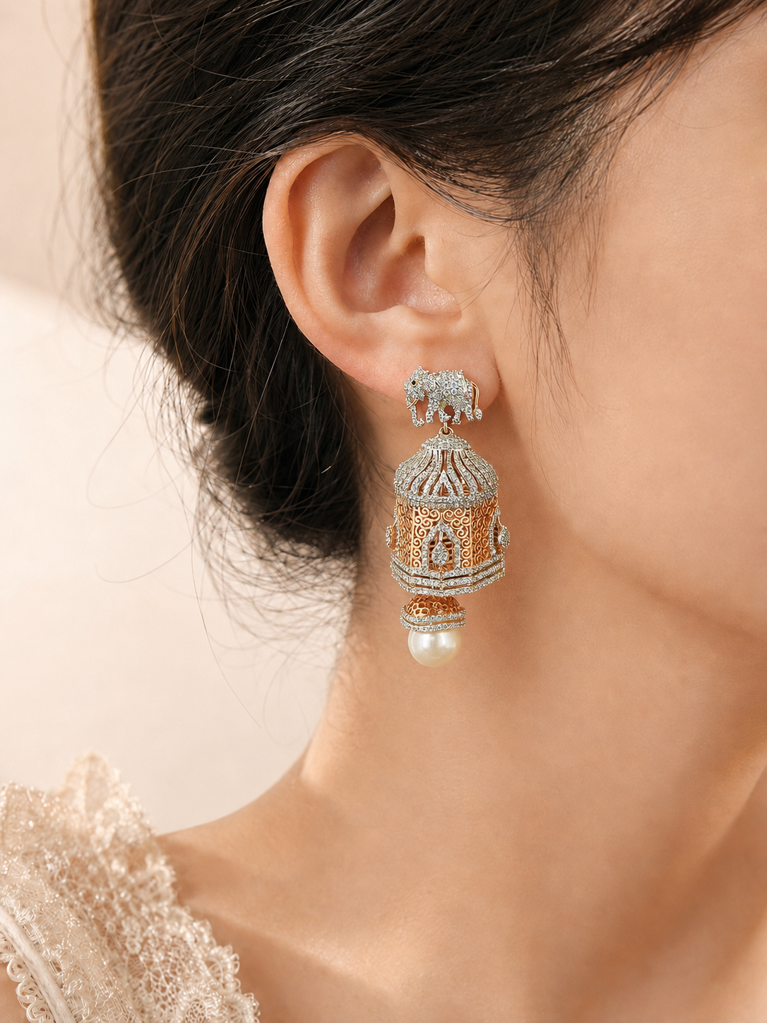 Majestic Elephant Motif Jhumka Earrings