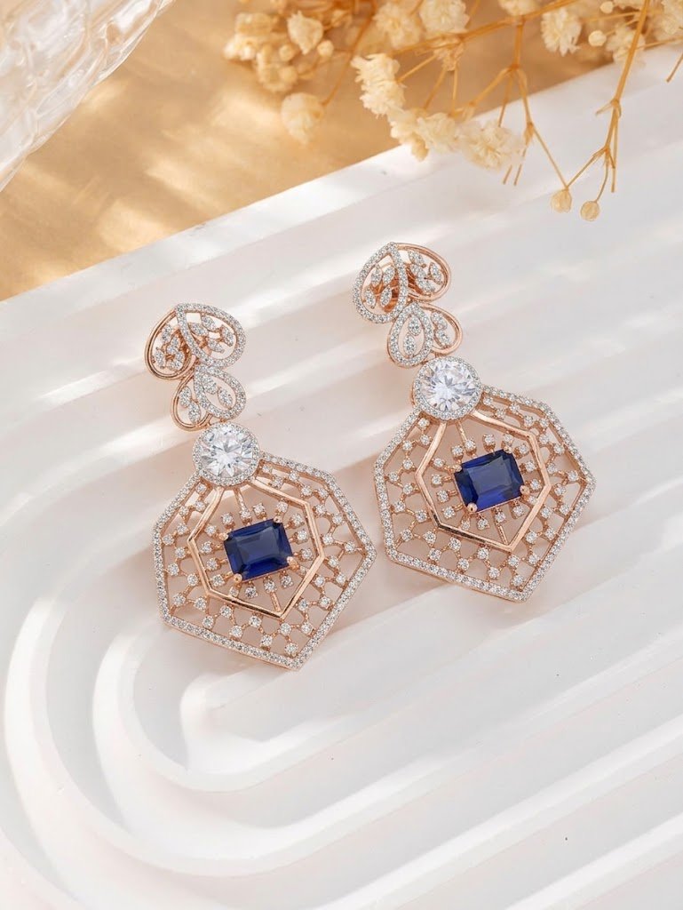 Geometric Sapphire Statement Earrings