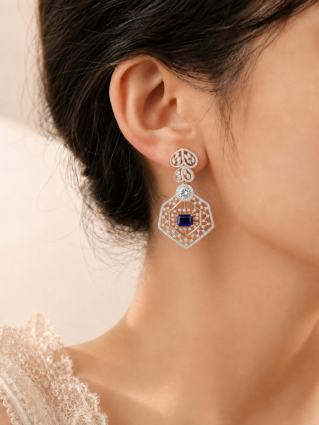 Geometric Sapphire Statement Earrings