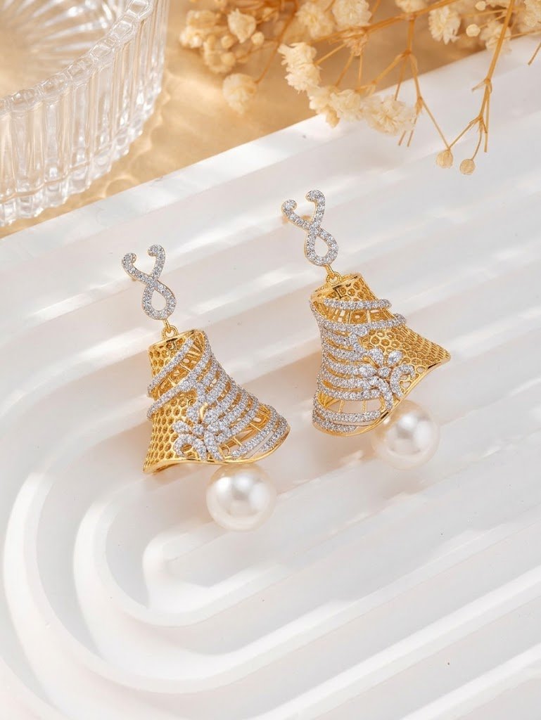 Infinity Elegance Pearl Bell Earrings
