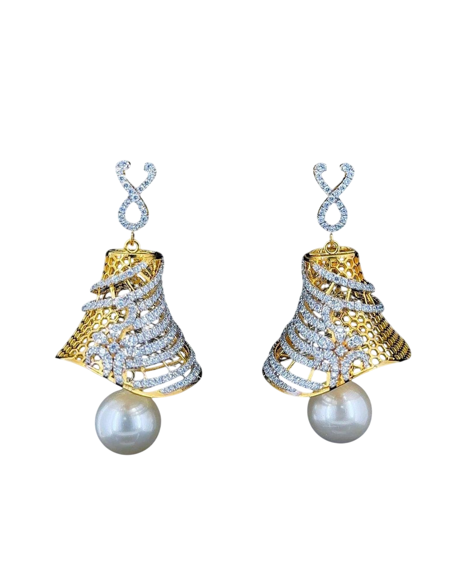Infinity Elegance Pearl Bell Earrings