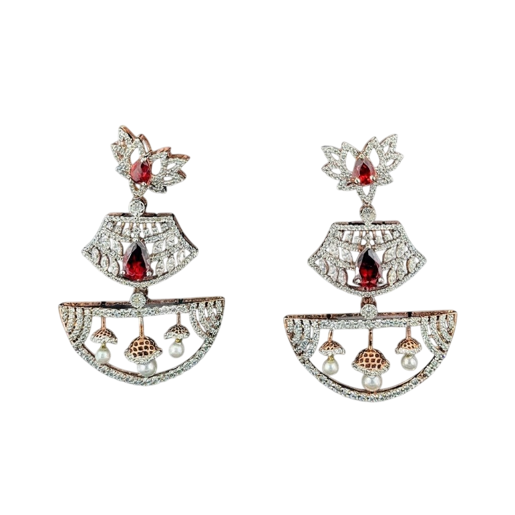 Lotus-Inspired Ruby and Pearl Chandbali Earrings