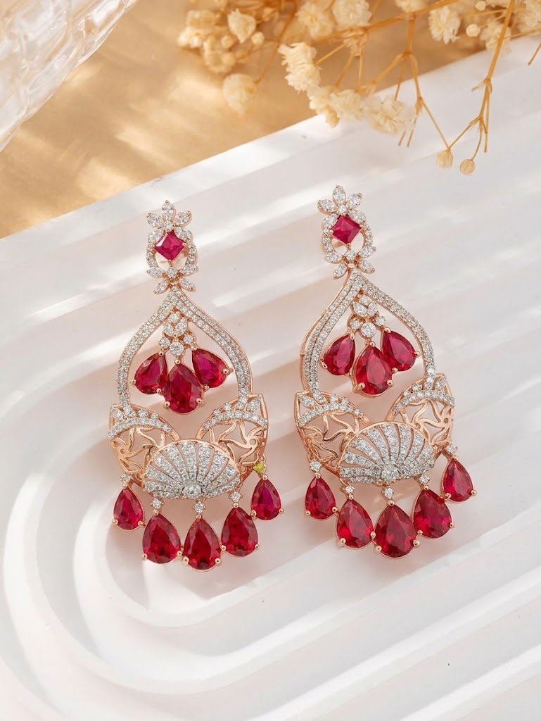 Radiant Ruby Teardrop Chandelier Earrings