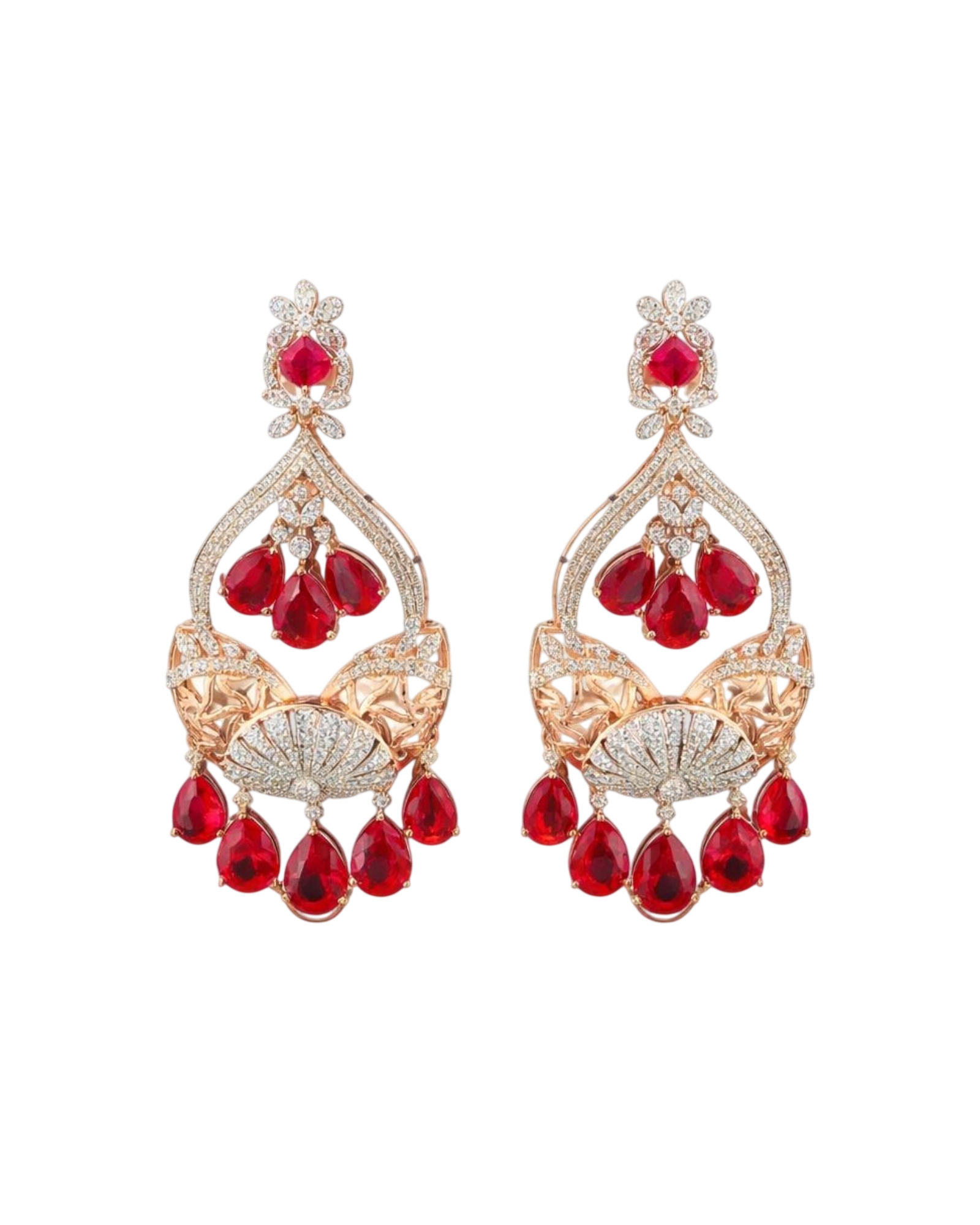 Radiant Ruby Teardrop Chandelier Earrings