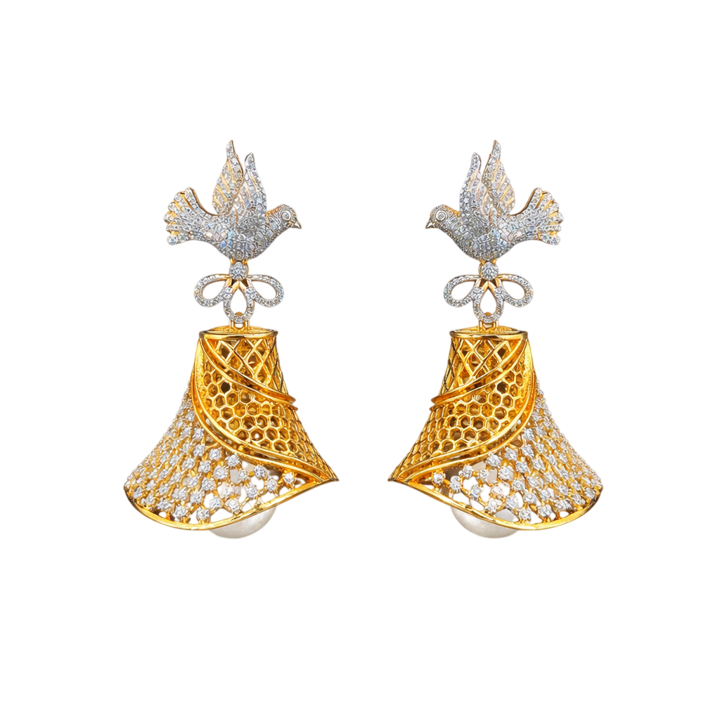 Dove of Peace Filigree Jhumka Earrings