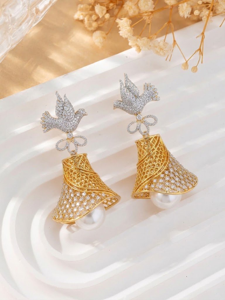 Dove of Peace Filigree Jhumka Earrings
