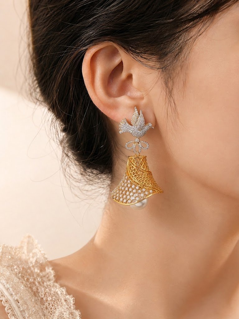 Dove of Peace Filigree Jhumka Earrings