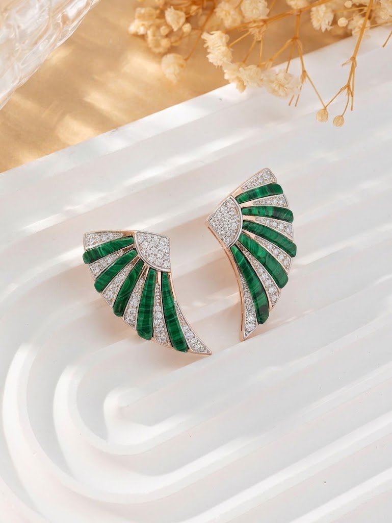 Art Deco Fan Malachite Earrings
