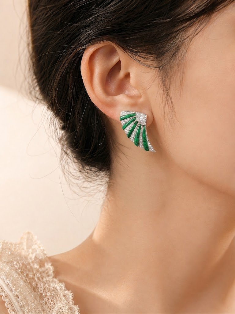 Art Deco Fan Malachite Earrings