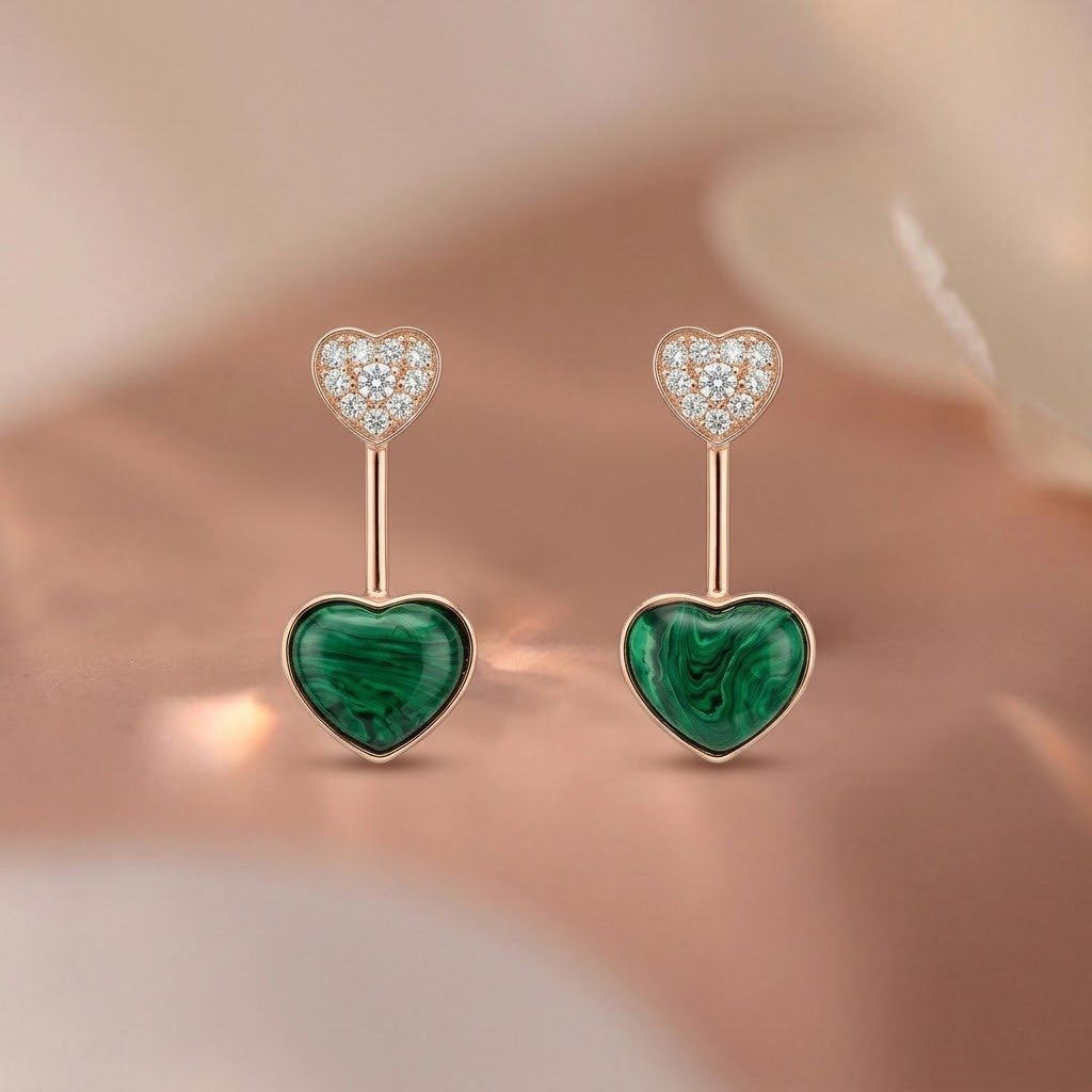 Malachite Heart Drop Earrings