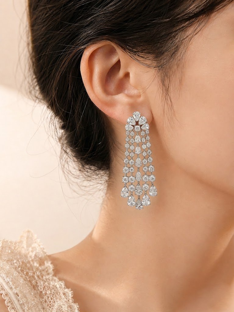 Cascading Pear-Cut Diamond Tassel Earrings