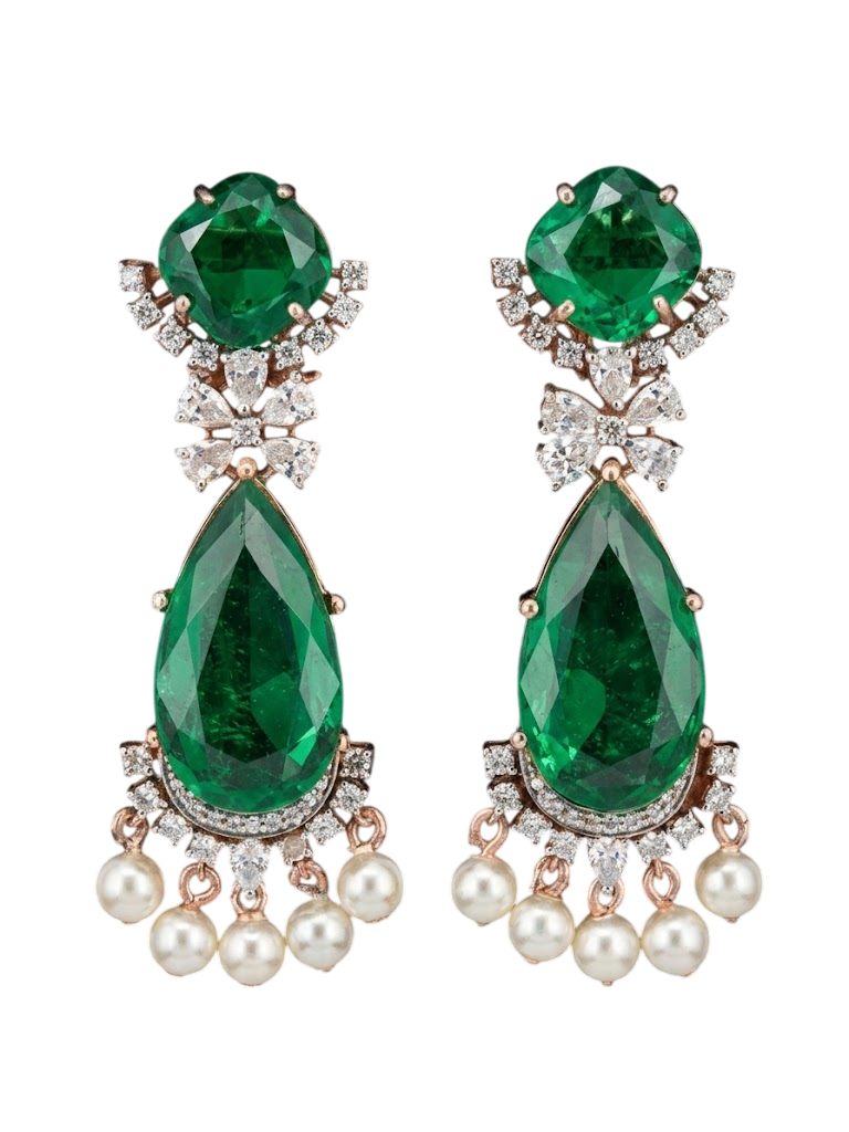 Regal Emerald and Pearl Statement Earrings