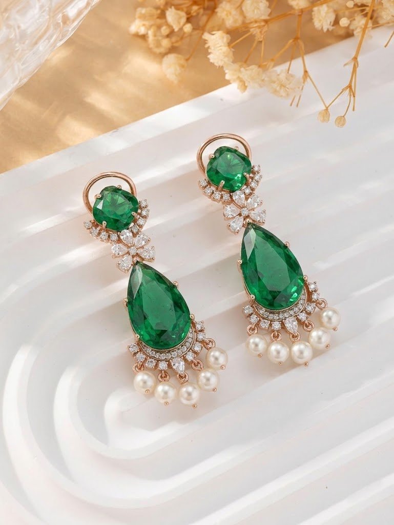 Regal Emerald and Pearl Statement Earrings