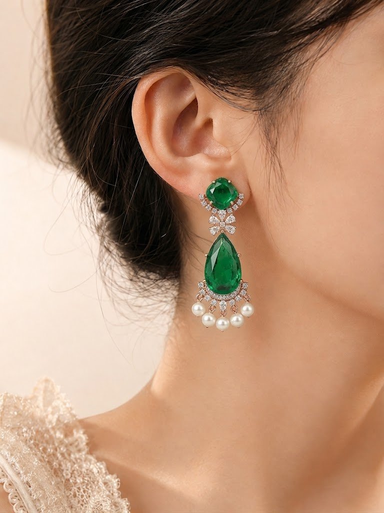 Regal Emerald and Pearl Statement Earrings