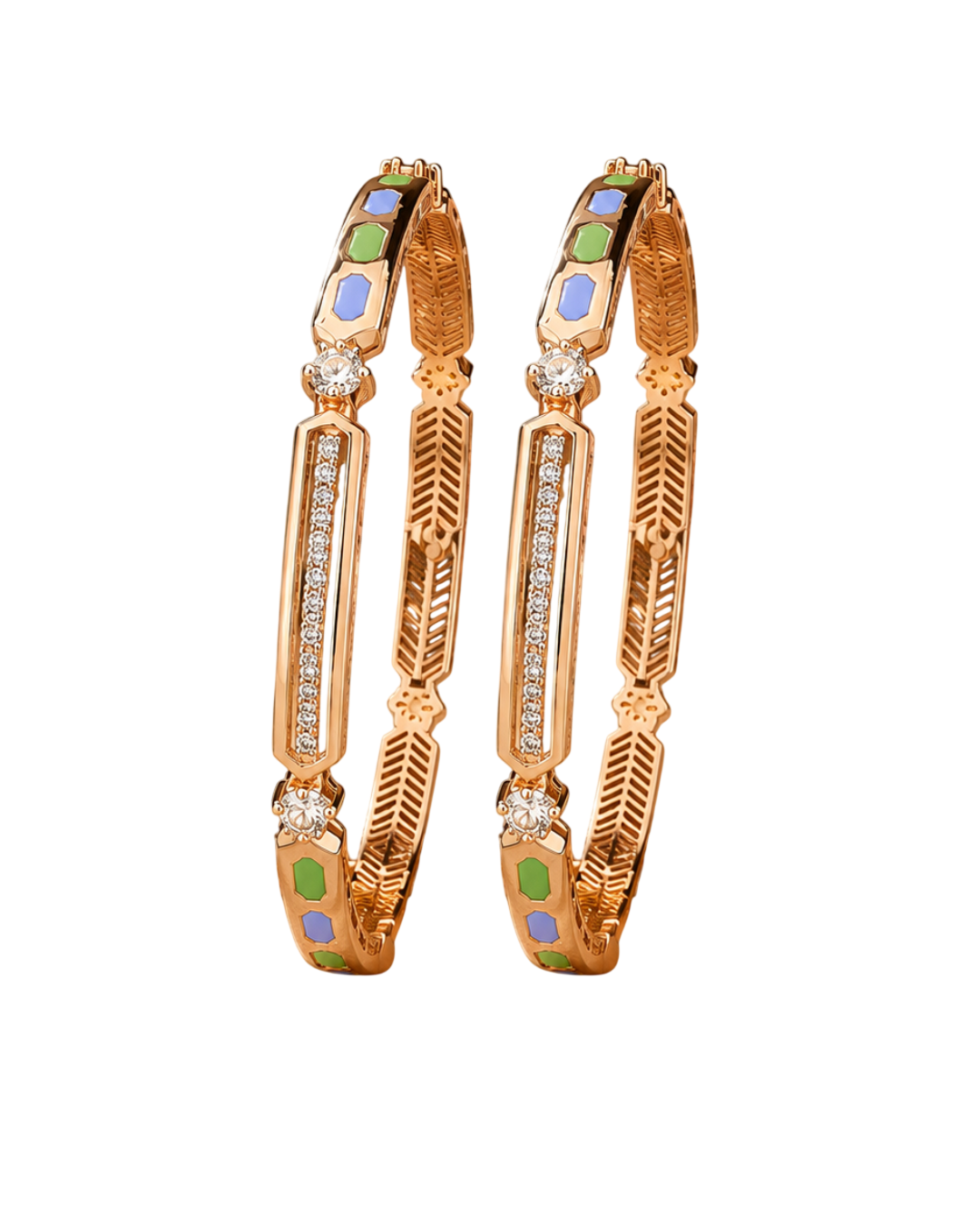 Multicolored Enamel & Crystal Rose Gold Designer Bangles