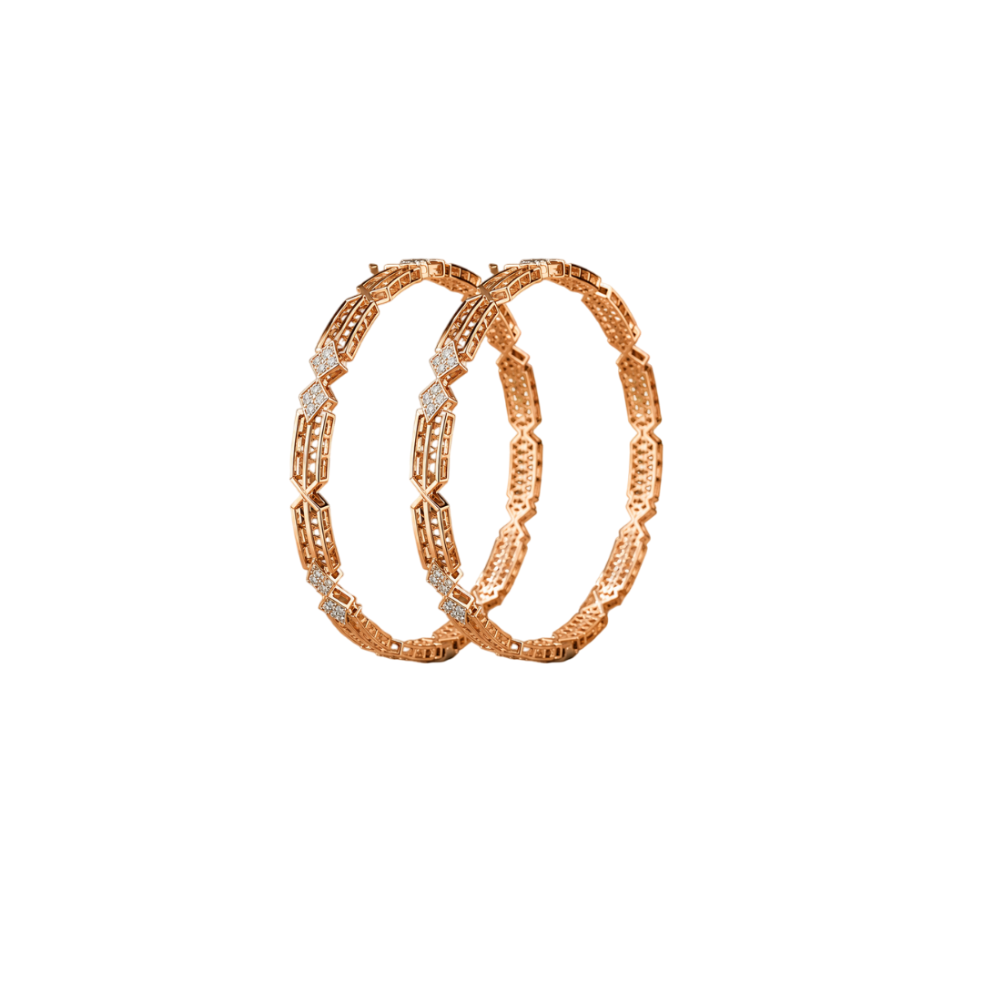 Modern Intricate Geometric Diamond-Pattern Bangles