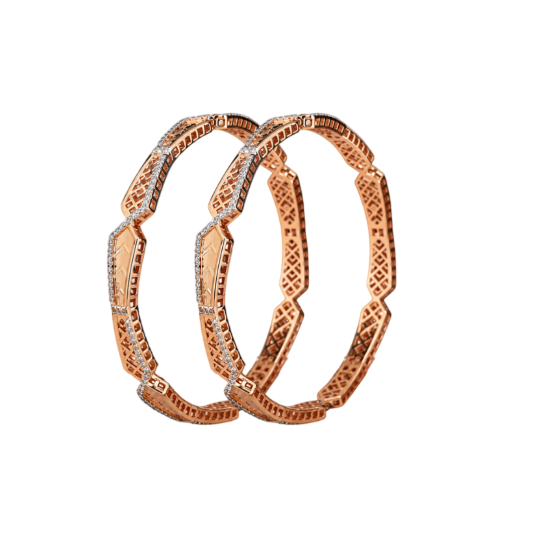 Modern Architectural Openwork Diamond-Accented Bangles