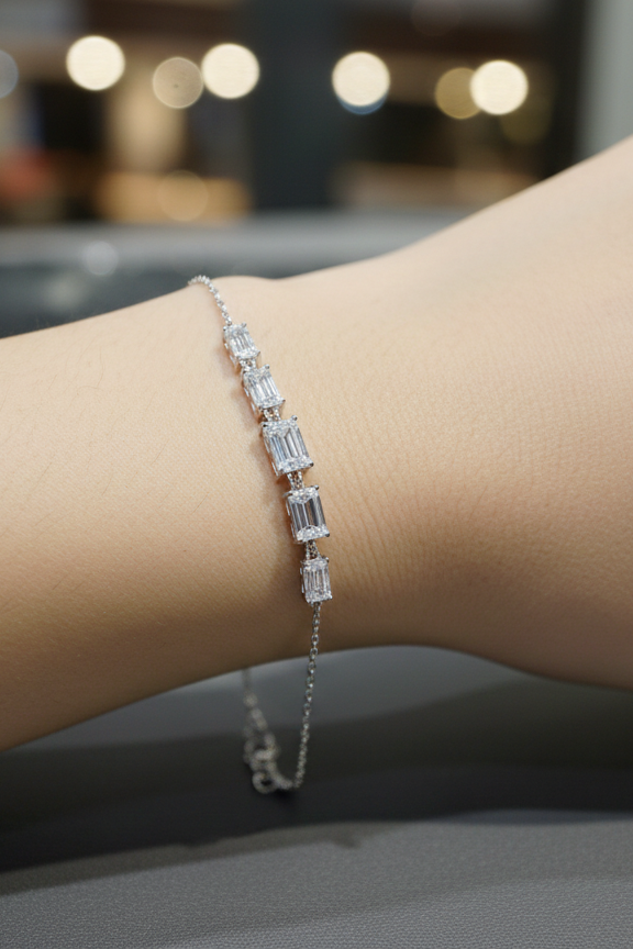Aurora Baguette Silver Bracelet
