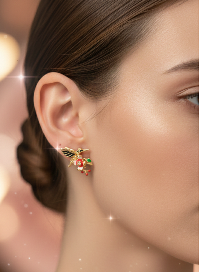 Golden Hummingbird Bloom Pendent Set