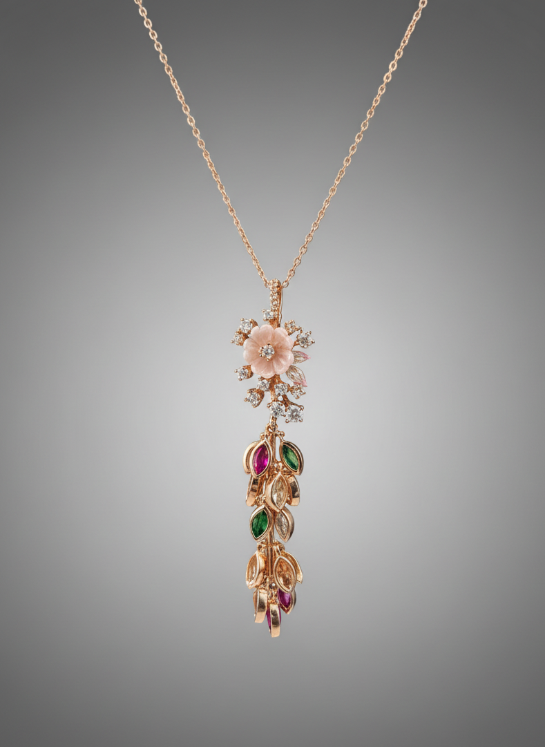 Blush Petal Cascade Silver Jewellery Set