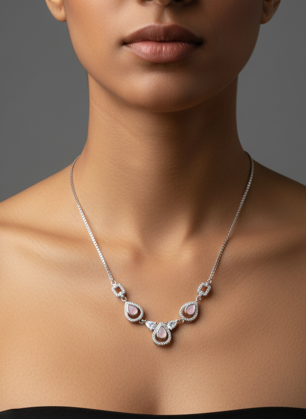 Blush Teardrop Elegance Silver Set