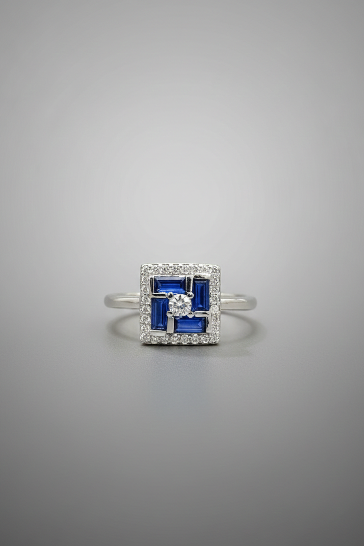 Azure Royale Square Halo Silver Ring