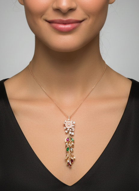 Blush Petal Cascade Silver Jewellery Set