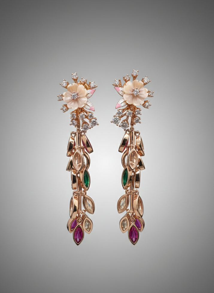 Blush Petal Cascade Silver Jewellery Set