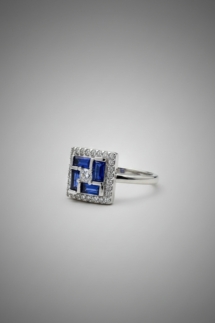 Azure Royale Square Halo Silver Ring