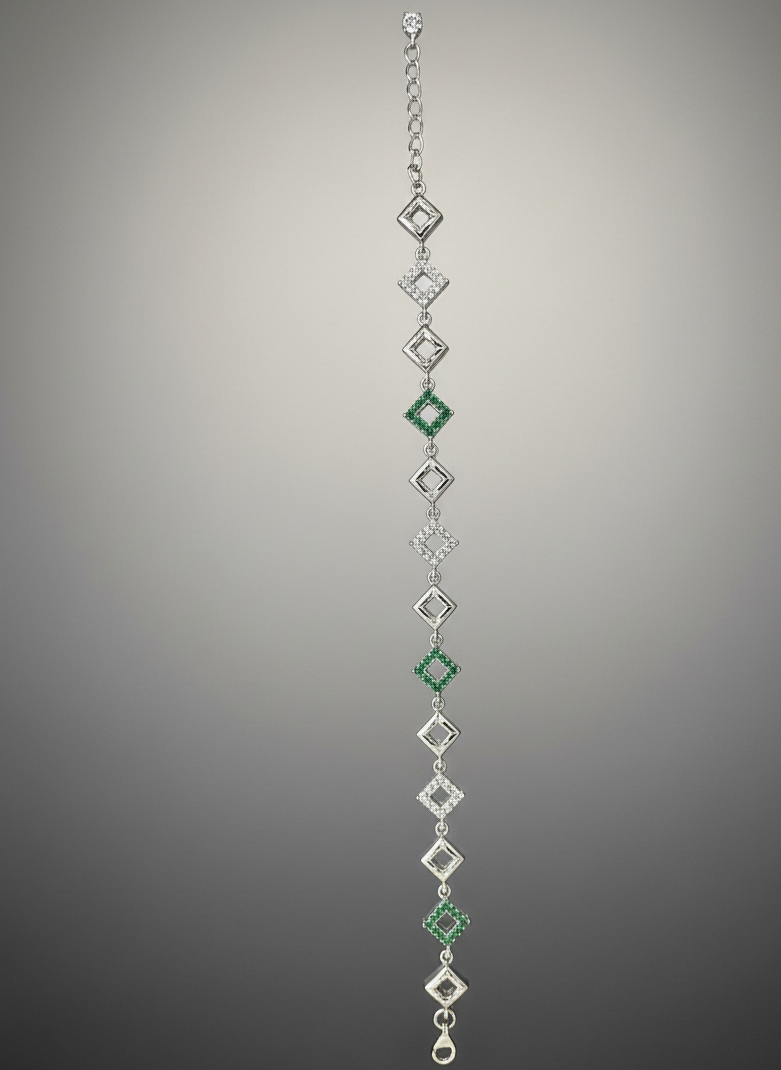 Emerald Aura Diamond Link Silver Bracelet