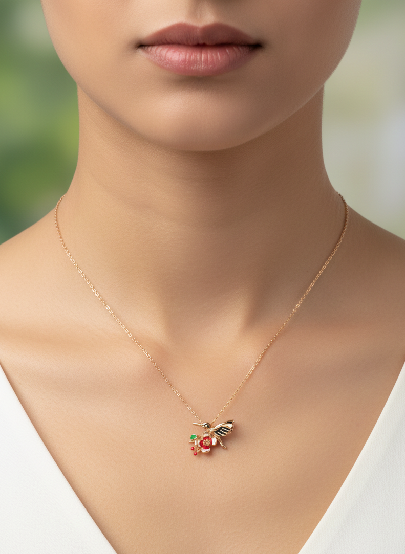 Golden Hummingbird Bloom Pendent Set